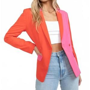 NEW GOOD PEOPLE DESIGN colorblock blazer in orange/pink